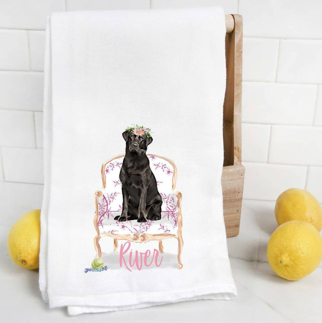 The Preppy Pineapple Home - Custom Black Lab Tea Towel: Chinoiserie Chair