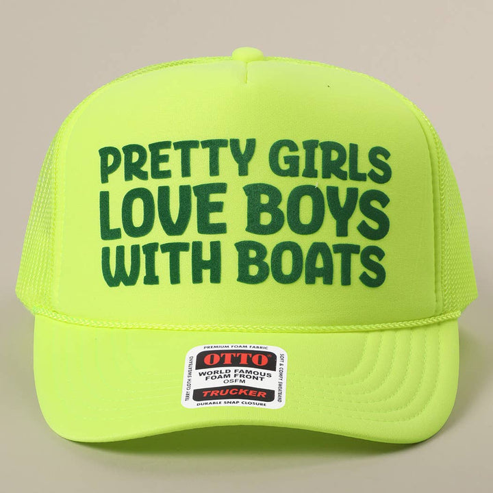 Fashion City - Pretty Girls Love Boys With Boats Text Print Mesh Back Cap: KELLY GREEN / ONE SIZE
