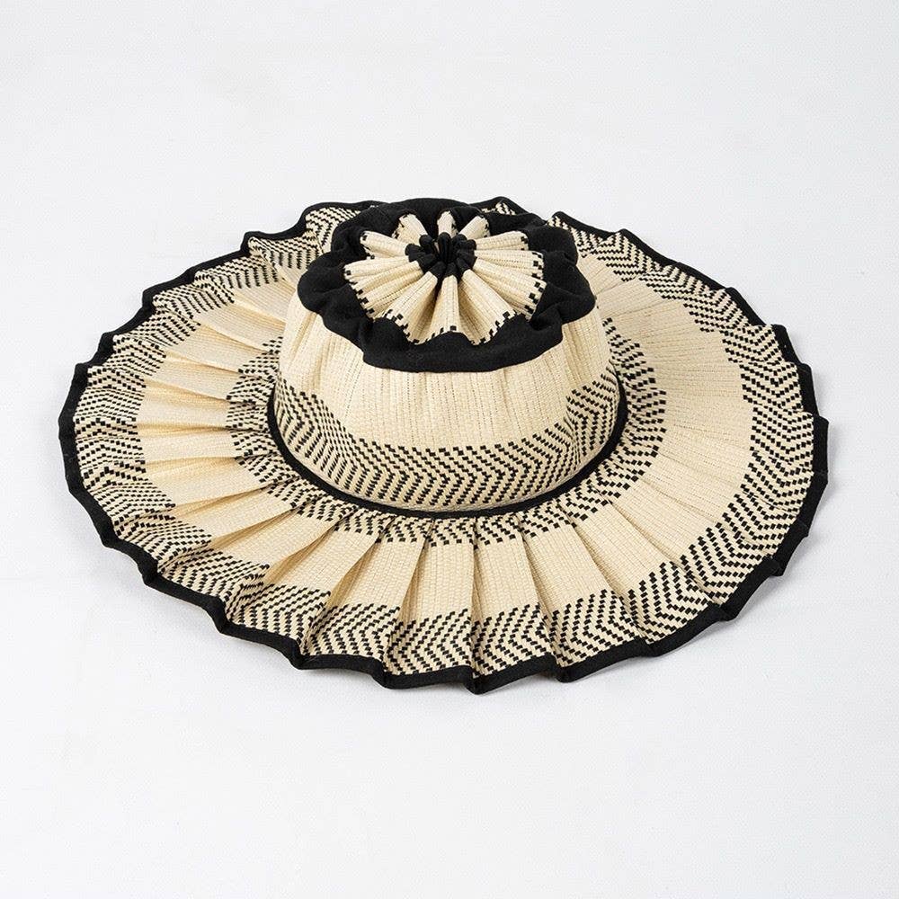 MKS America - Boho Checkered Straw Hat Foldable Beach Sun Hat: TGrass / M