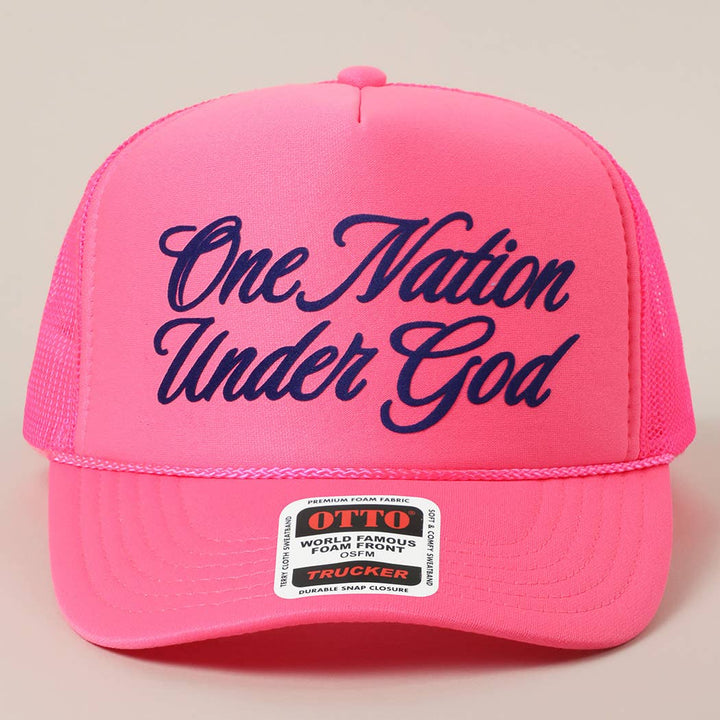 Fashion City - One Nation Under God Mesh Back Foam Trucker Hat: NEON PINK / One Size