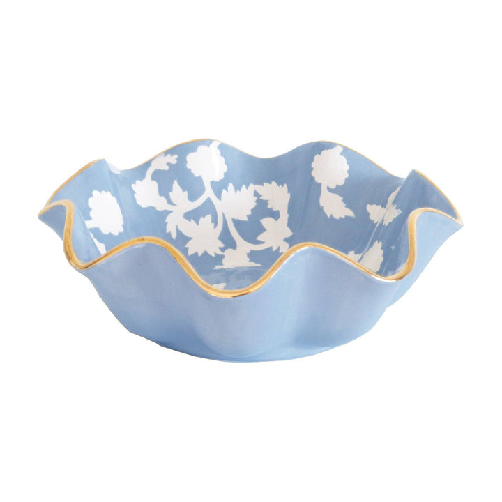 Lo Home by Lauren Haskell Designs - Chinoiserie Dreams Scalloped Bowls with 22K Gold Accent: French Blue / Large