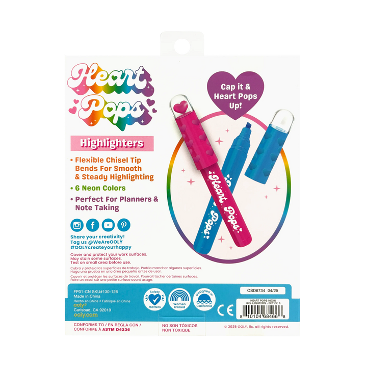 OOLY - Heart Pops Neon Highlighters - Set of 6