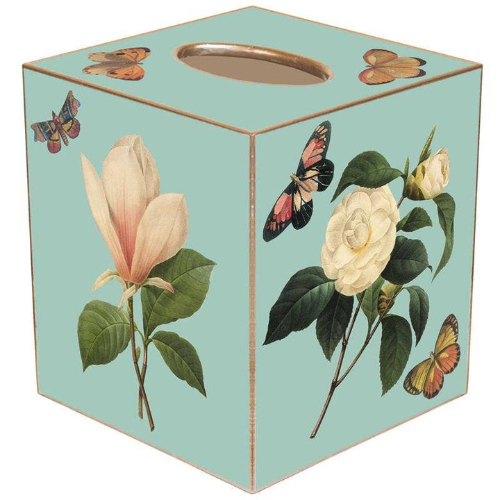 Marye-Kelley - Aqua Floral Tissue Box Cover: Paper Mache