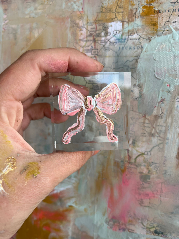 The Painted Petal - Pink Bow Lucite Block