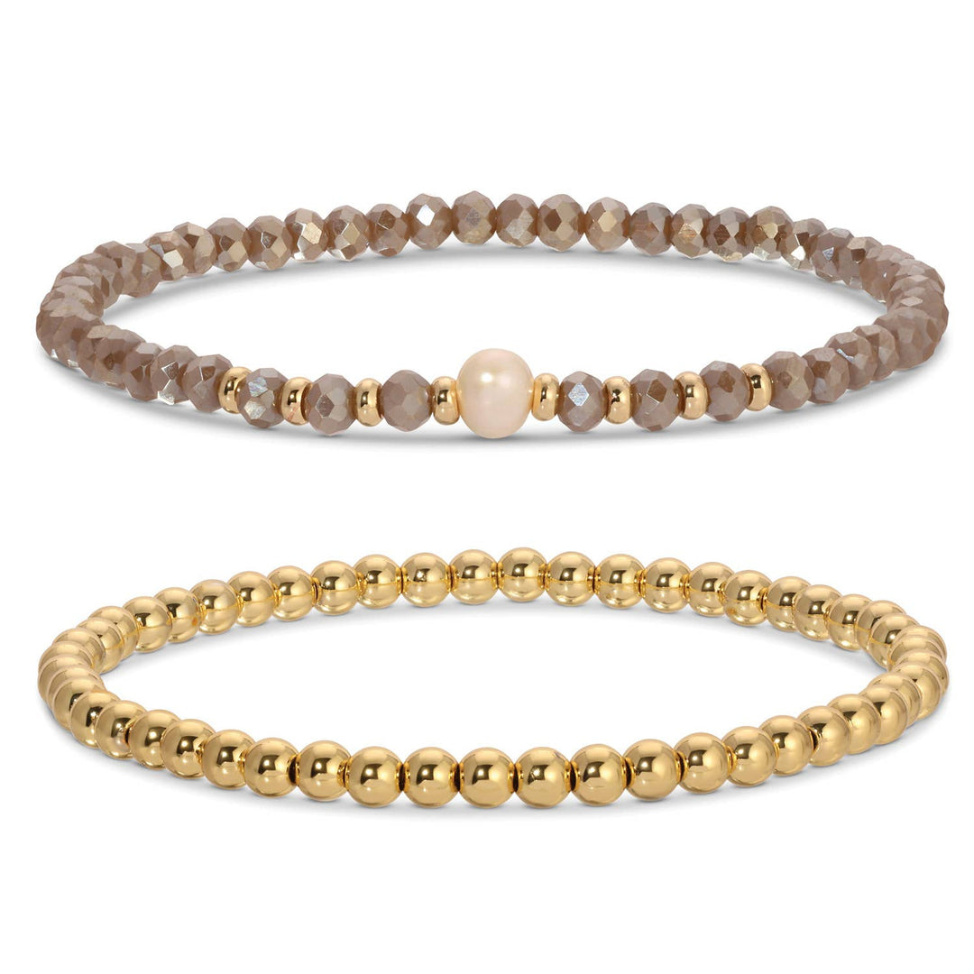 Splendid Iris - Beaded Duo Pearl Bracelet Set: Pink
