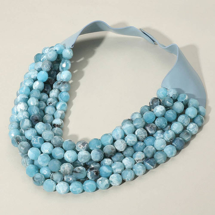 Sensibling Corp. - Marbled Faceted Ball Beaded Multi Layered Faux Leather Magnetic Necklace: Navy