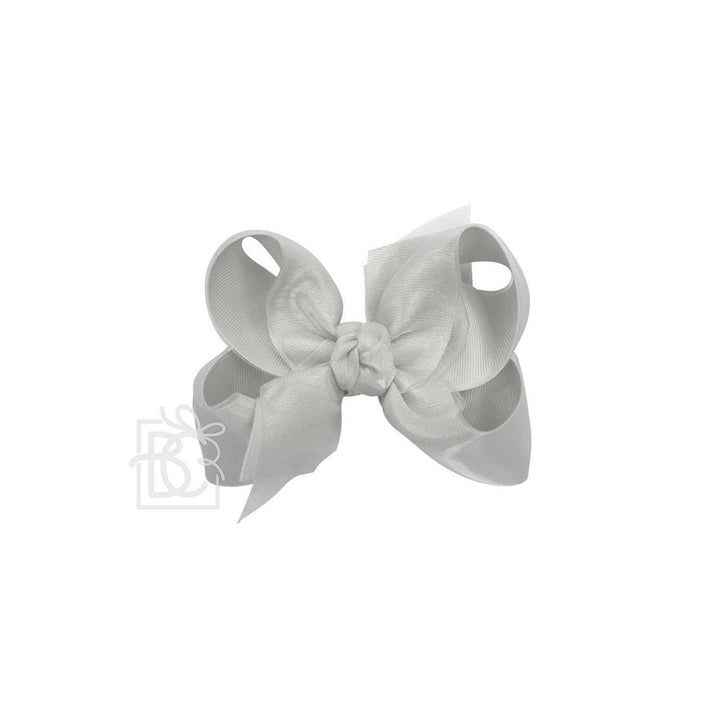 Beyond Creations, LLC - LAYERED ORGANZA/GROSGRAIN BOW ON CLIP: 5.5" Huge - 2.25" Ribbons on Alligator Clip / ANTIQUE WHITE