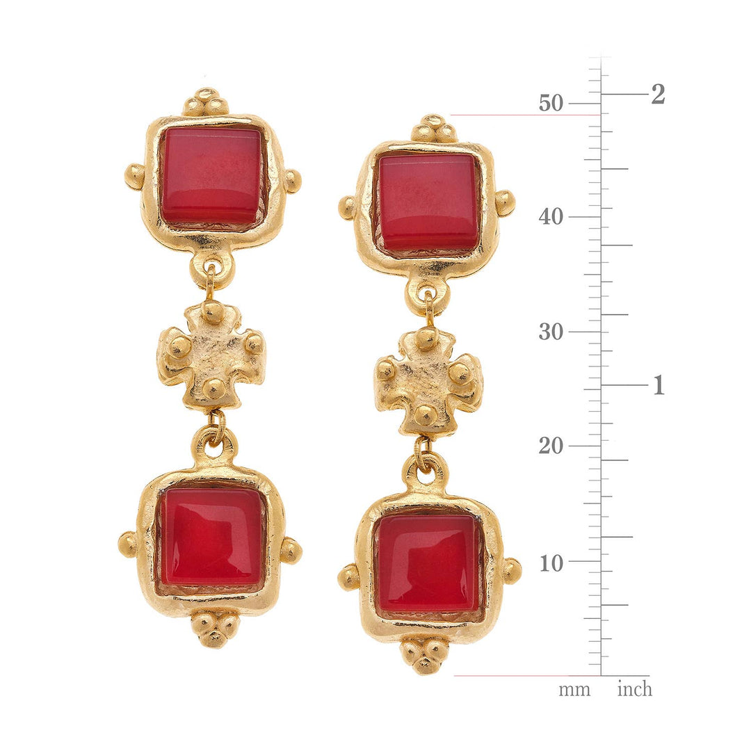 Susan Shaw - Charlotte Red French Glass Tier Earrings
