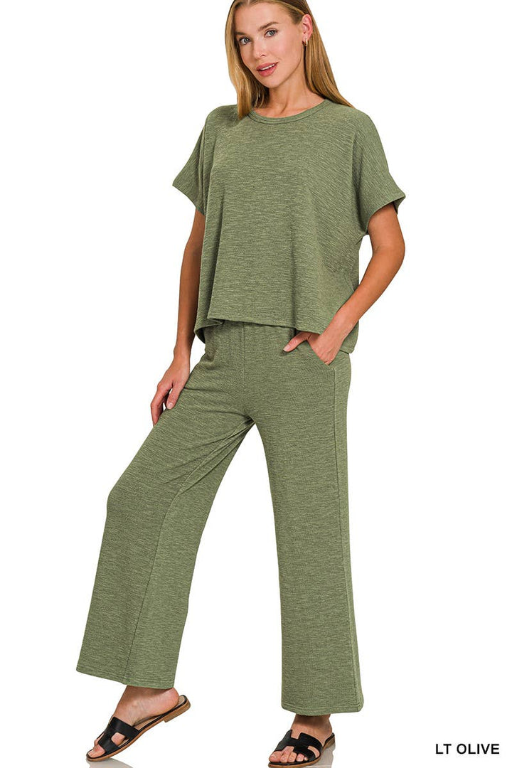 42POPS -  Cotton Slub Top & Pants 2pc Set - Zenana: LT NAVY-182912 / S