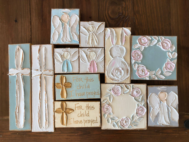 Coddiwomple - 3x3 Angel handmade painted baby nursery wedding Easter: Pastel pink