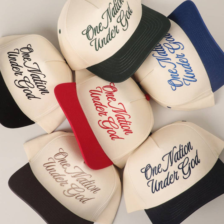 Fashion City - One Nation Under God Two-Tone Trucker Hat: NATURAL/ROYAL BLUE / ONE SIZE