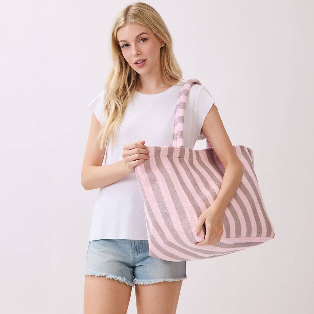 Sensibling Corp. - Striped Terry Tote Bag: Pink&Green