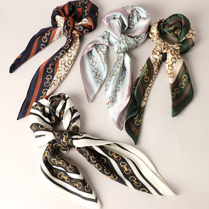 Fashion City - Satin Horsebit Print Light Weight Soft Scarf : 3-L-TURQUOISE / ONE SIZE