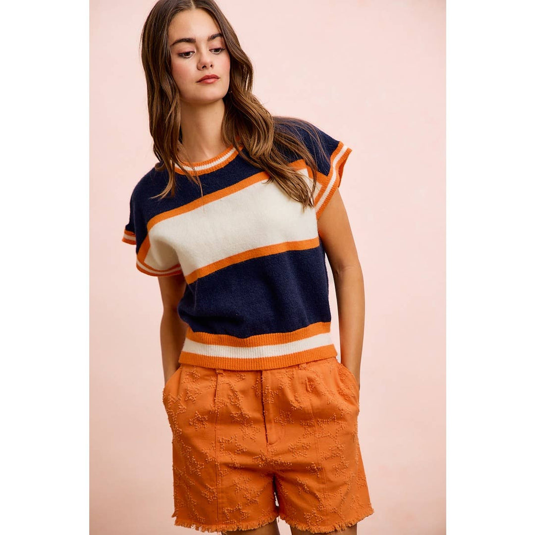 BiBi - GAMEDAY THEME COLORBLOCK REALXED FIT KNIT TOP: BLACK/RED / M