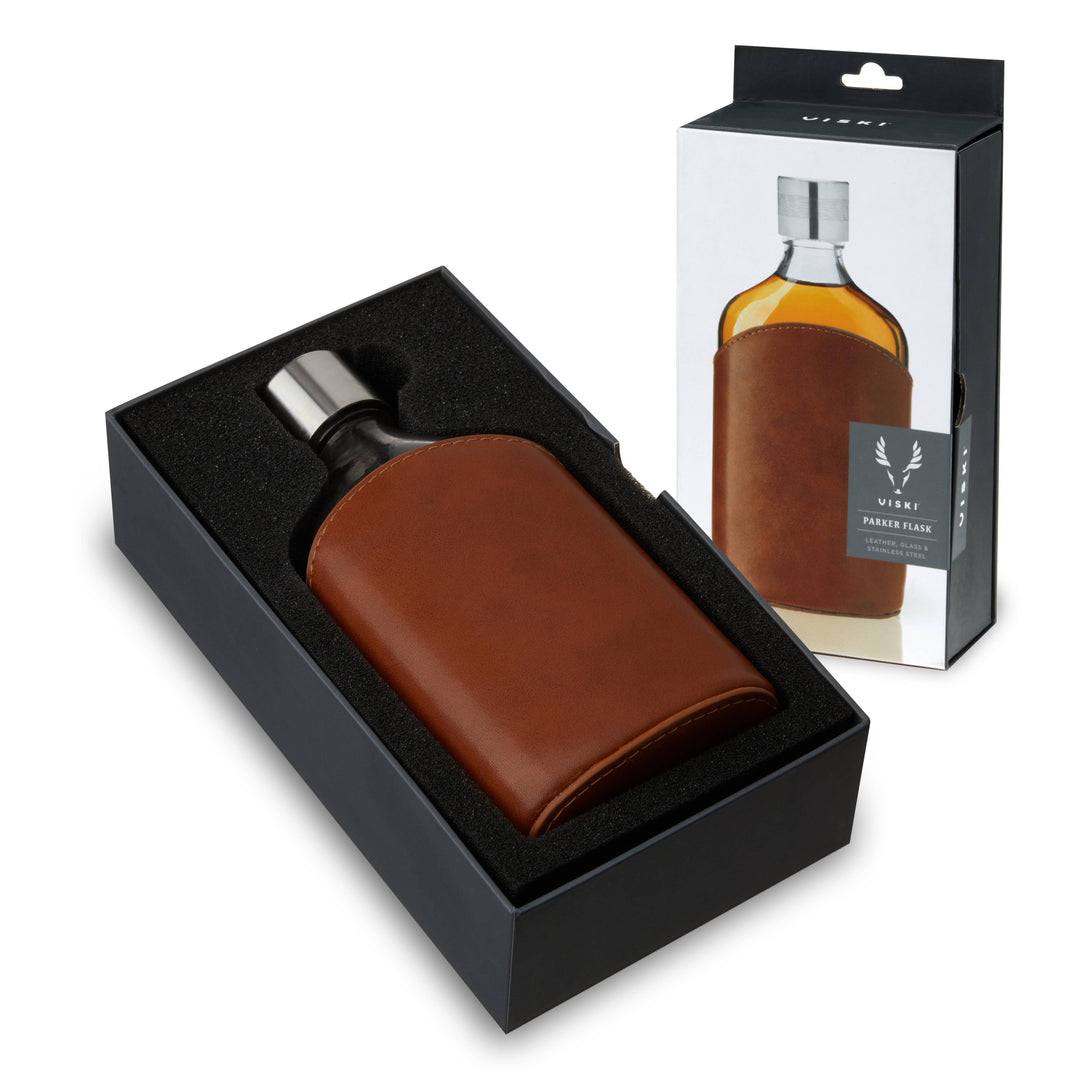 Viski - Parker Leather-Wrapped Glass Flask