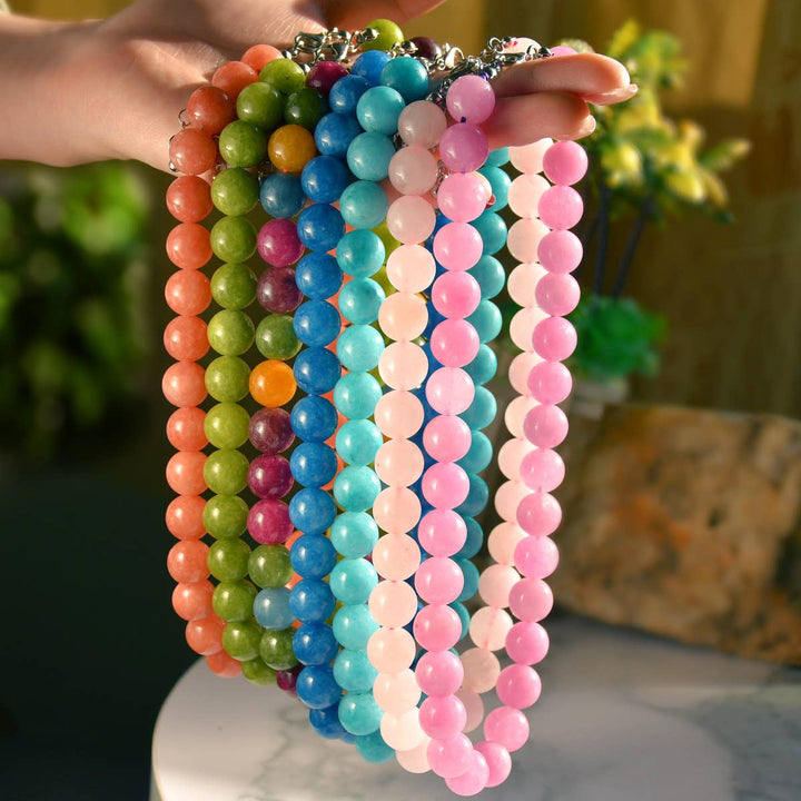 MKS America - Vintage Natural Stone Crystal Beaded Necklace: Green / M