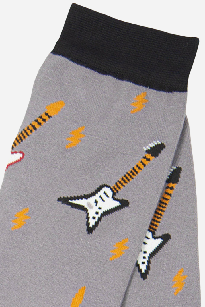 Sock Talk - Grey Men's Electric Guitar Print Bamboo Socks