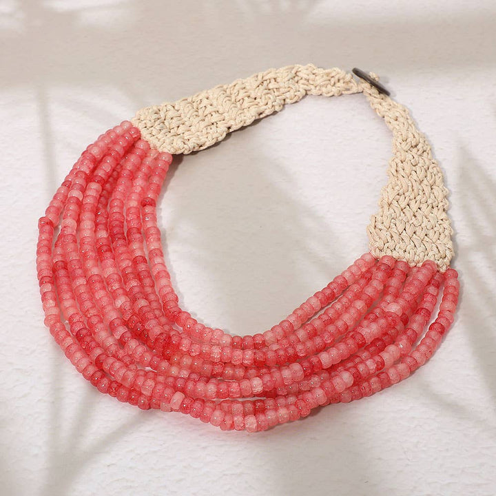 Sensibling Corp. - Woven Detail Multi Strand Beaded Collar Statement Necklace: Light Blue