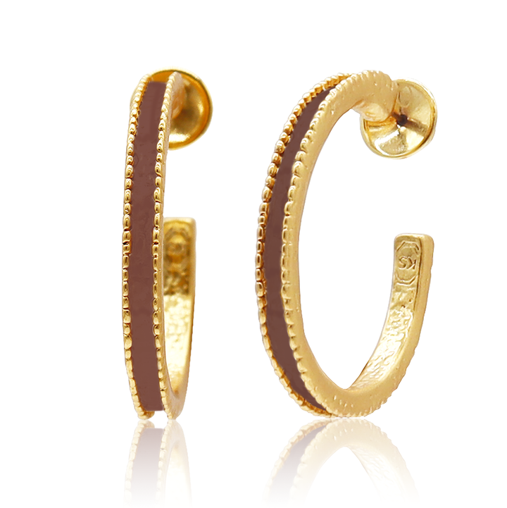 KARINE SULTAN - Dotty Hoop Earrings in Espresso Enamel - 24K Gold Plated
