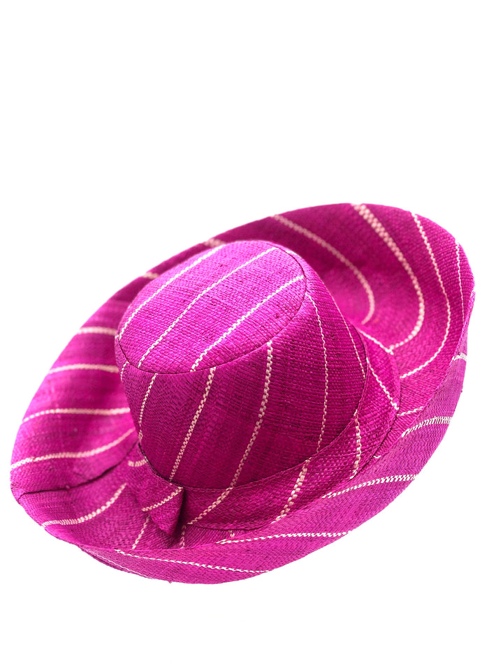 Shebobo - Sun Hats: Pinstripe Packable 5" & 7" Brim Raffia Straw: 5" Brim / Brights Multicolor Pinstripes