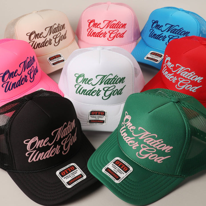 Fashion City - One Nation Under God Mesh Back Foam Trucker Hat: KELLY GREEN / One Size