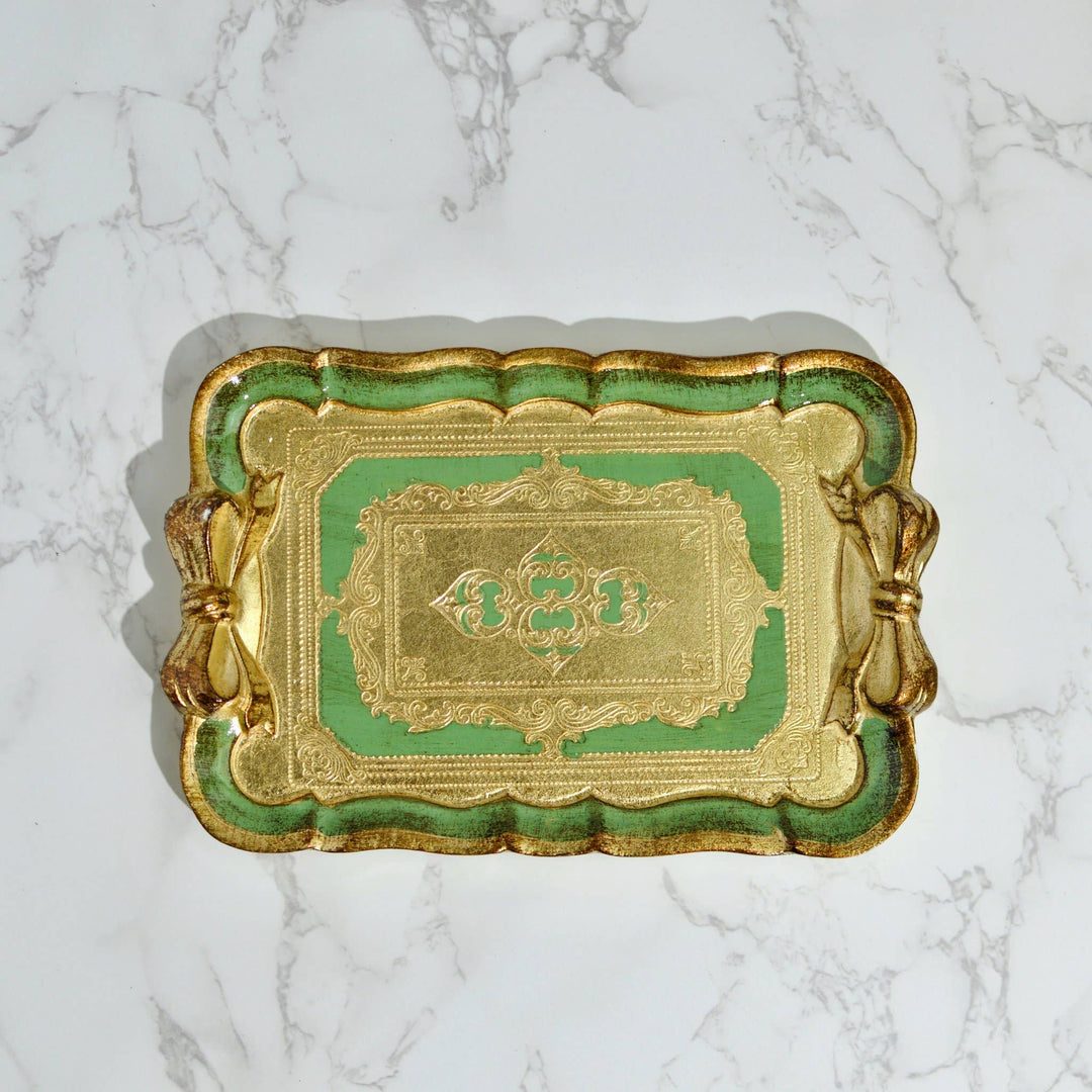 Via Graceffo - Florentine Carved Gilded Wood Mini Tray with Bow