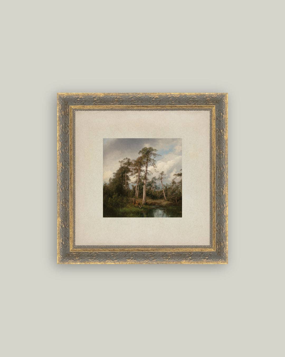 Petal Lane Home - Live Oaks with Deer Framed Antique Art: 6x6