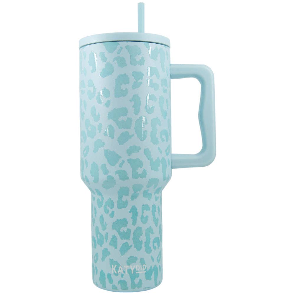 Katydid - Mint Leopard 38 Oz Tumbler Coffee Cup: Mint
