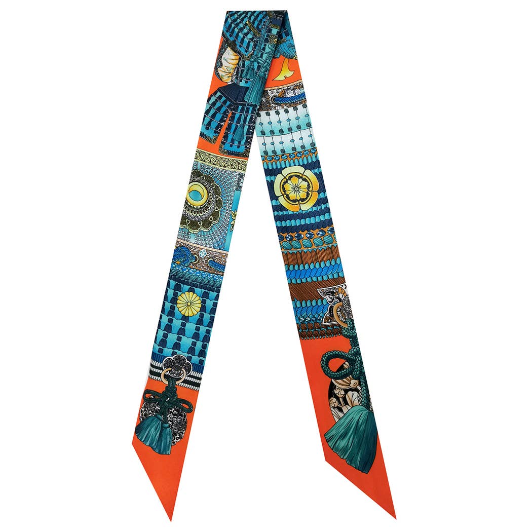 Fashion City - Tassel Pattern Print Light Weight Twilly Scarf : NVY / ONE SIZE