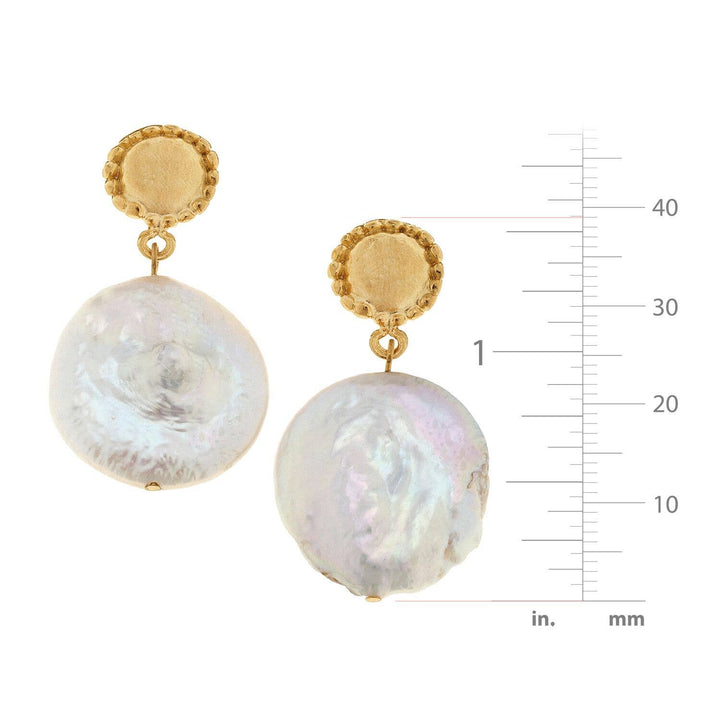 Susan Shaw - Gold Cab and Large 20mm Genuine Freshwater Coin Pearl Earrin