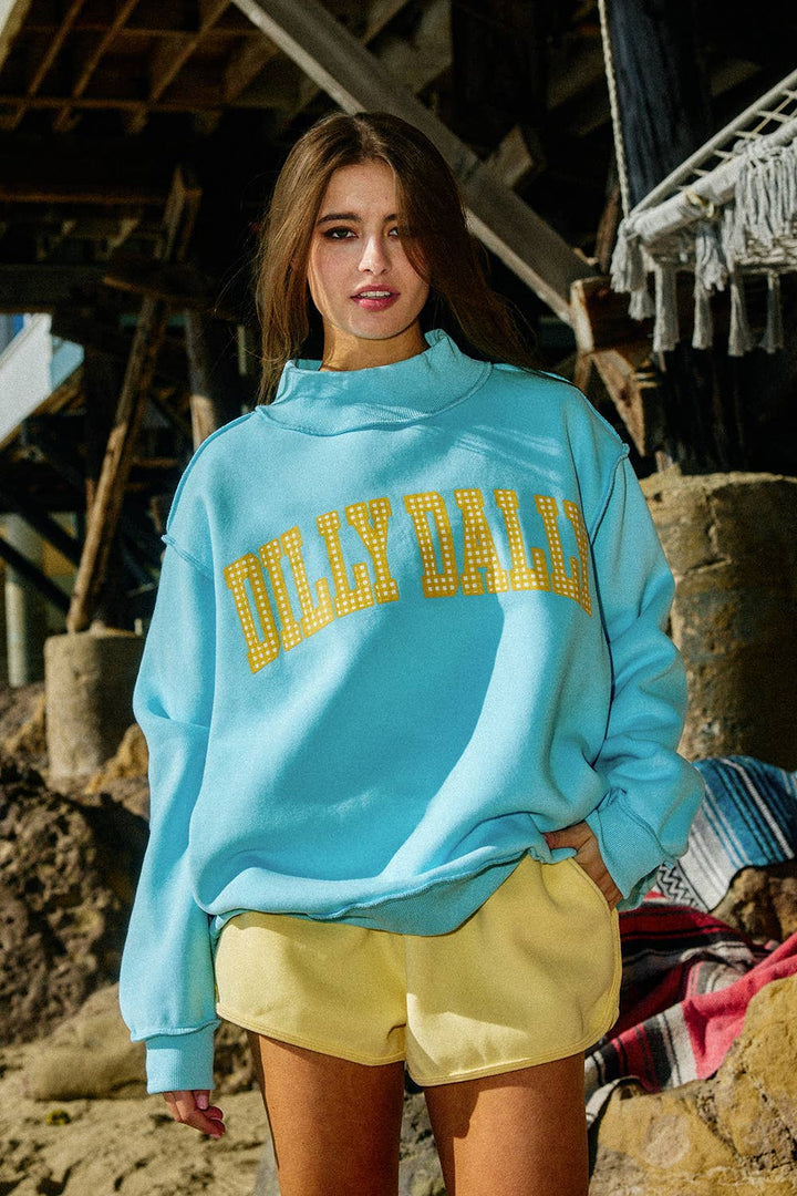 BUCKETLIST INC - IT2594-DILLYDALLY2 | Reversible Mockneck Sweatshirt: Butter Yellow / S/M-L/XL (3-3)