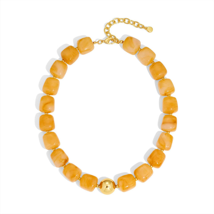 MKS America - Women  Square Resin Bead Necklace With Gold Ball Detail: Deep_Red / M