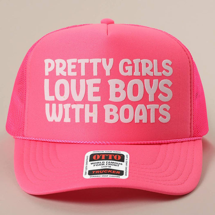 Fashion City - Pretty Girls Love Boys With Boats Text Print Mesh Back Cap: KELLY GREEN / ONE SIZE