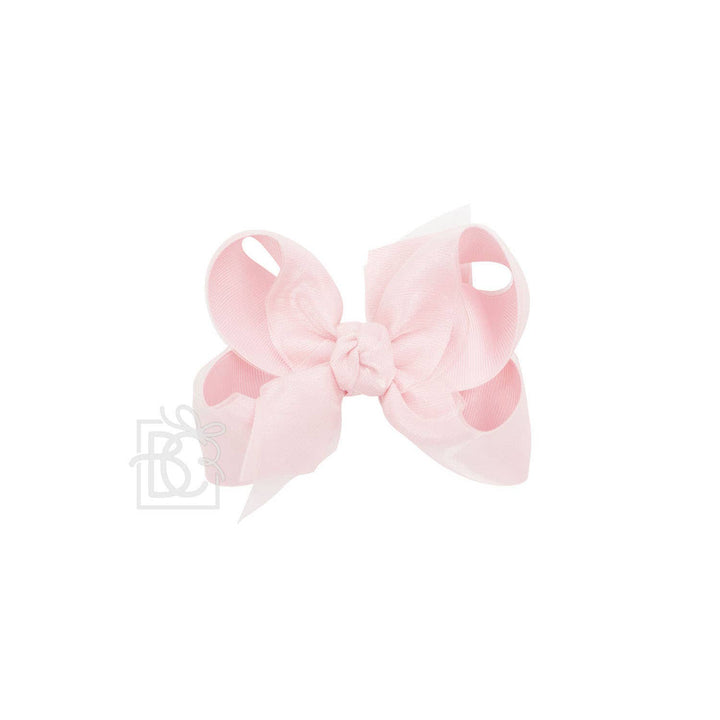 Beyond Creations, LLC - LAYERED ORGANZA/GROSGRAIN BOW ON CLIP: 4.5" Large - 1.5" Ribbons on Alligator Clip / L PINK/ L PINK