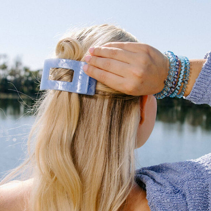 TELETIES - Flat Rectangle Hair Clip | Small | Blue Lagoon