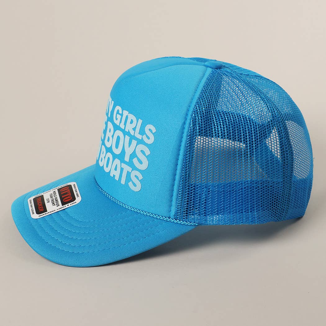 Fashion City - Pretty Girls Love Boys With Boats Text Print Mesh Back Cap: KELLY GREEN / ONE SIZE