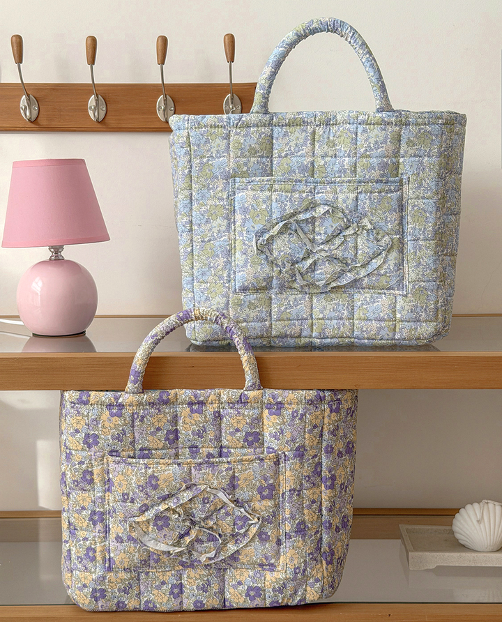 MKS America - Quilted Floral Laundry Basket Foldable Storage Basket: Blue / M