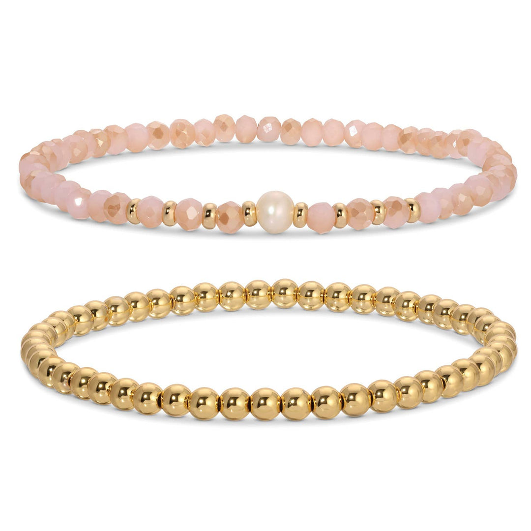 Splendid Iris - Beaded Duo Pearl Bracelet Set: Pink