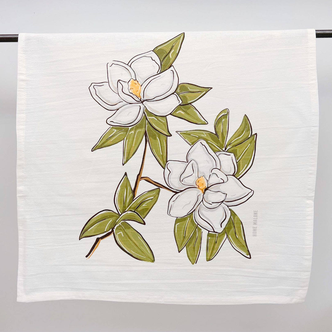 Home Malone - Magnolia Dish Towel - Southern Floral Decorative Kitchen: With Towel Band