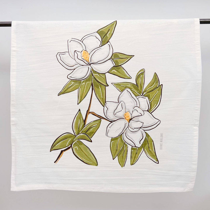 Home Malone - Magnolia Dish Towel - Southern Floral Decorative Kitchen: With Towel Band