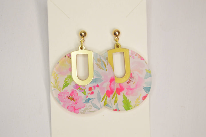 The Adorned Fox - Floral Notch Filled Circle Earrings, Acrylic Earrings