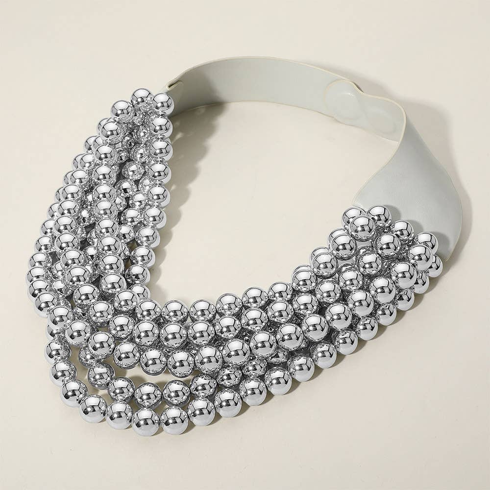 Sensibling Corp. - Chunky Acrylic Bead Layered Faux Leather Magnetic Necklace: Orange