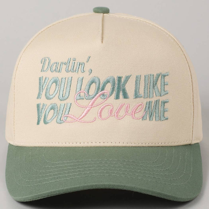 Fashion City - You Look Like You Love Me Embroidery Trucker Hat: Light Pink / ONE SIZE