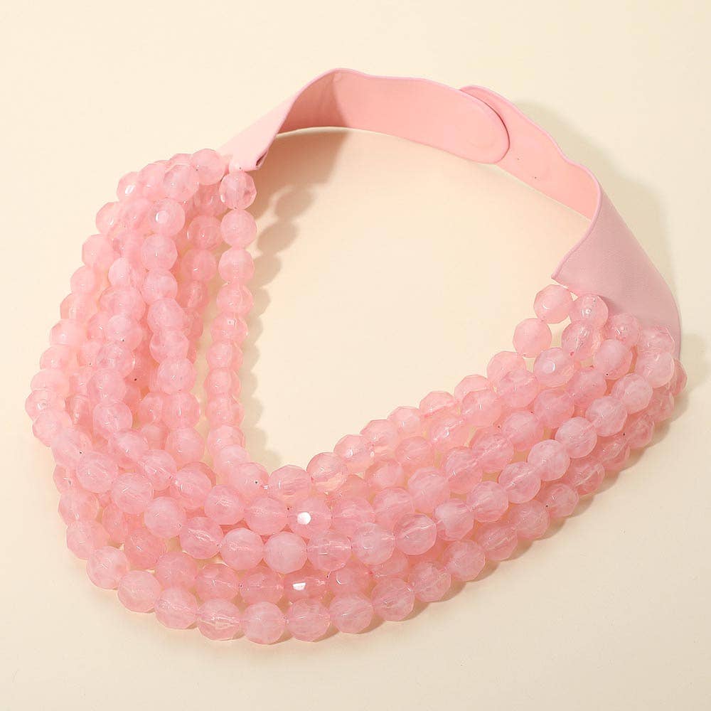 Sensibling Corp. - Marbled Faceted Ball Beaded Multi Layered Faux Leather Magnetic Necklace: Navy