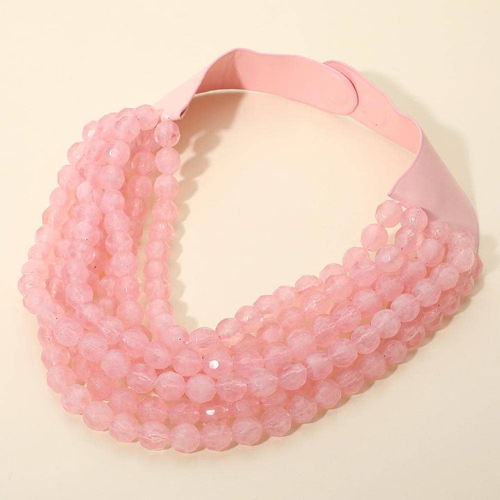 Sensibling Corp. - Marbled Faceted Ball Beaded Multi Layered Faux Leather Magnetic Necklace: Navy