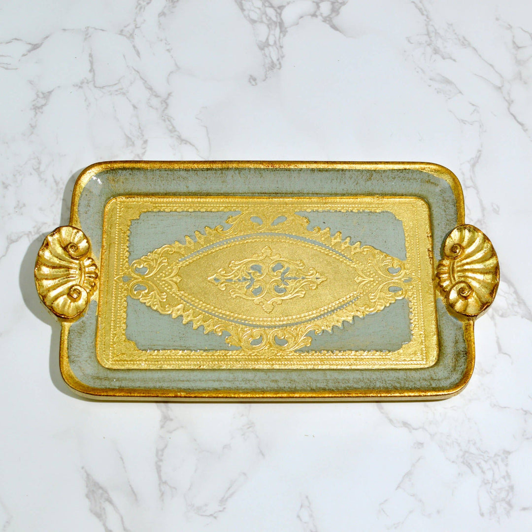 Via Graceffo - Florentine Carved Wood Rectangle Mini Tray with handles