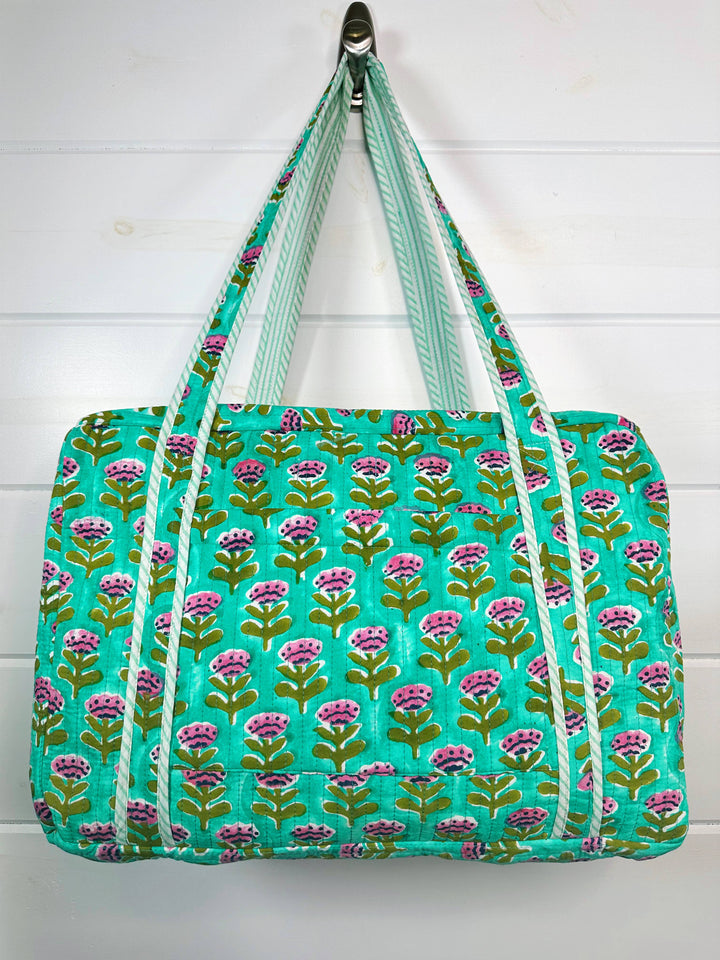 Folklore Couture - Quilted Duffle Bag | Weekender Travel Overnight Bag | Aqua