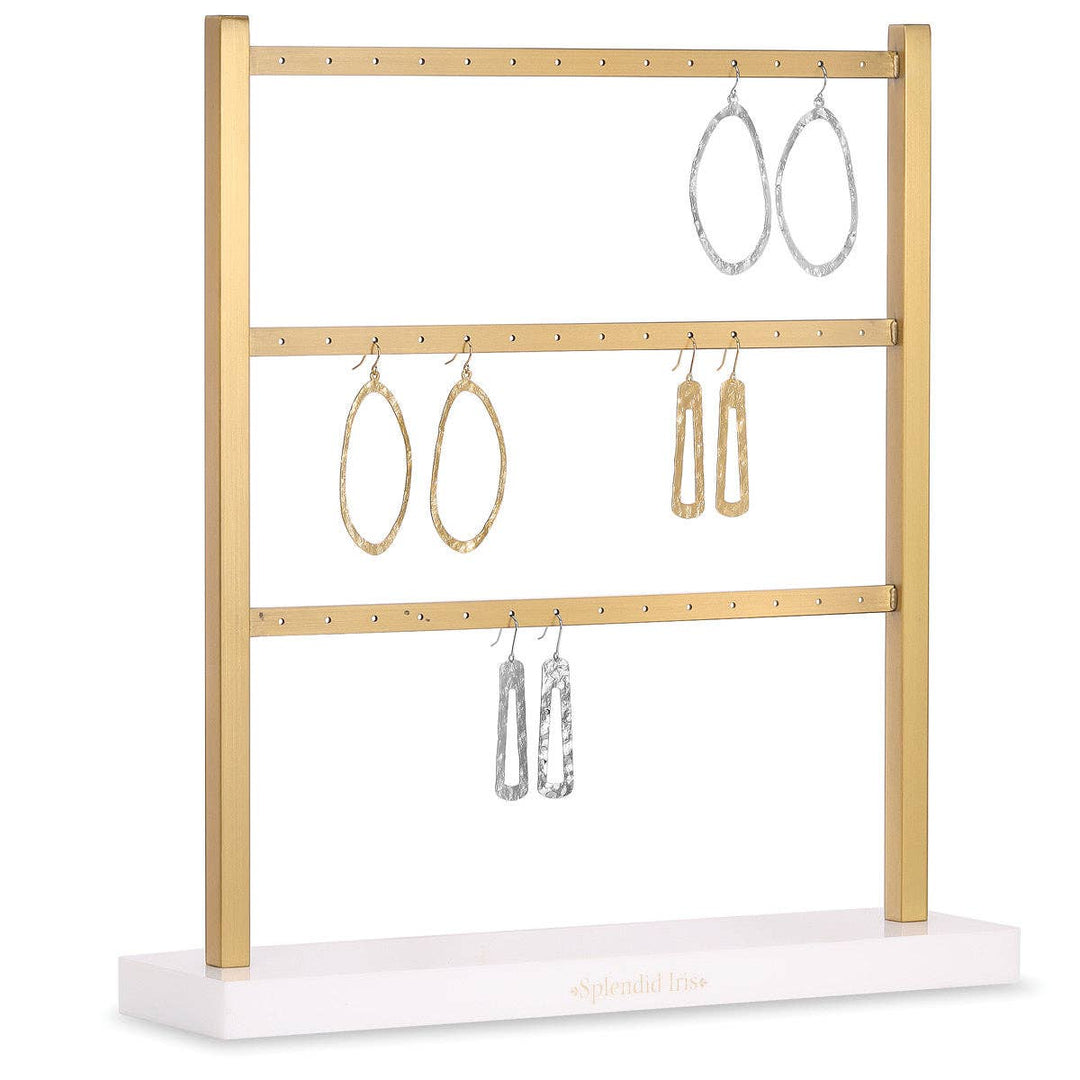 Splendid Iris - Branded Gold & White 3 Level Earring Display