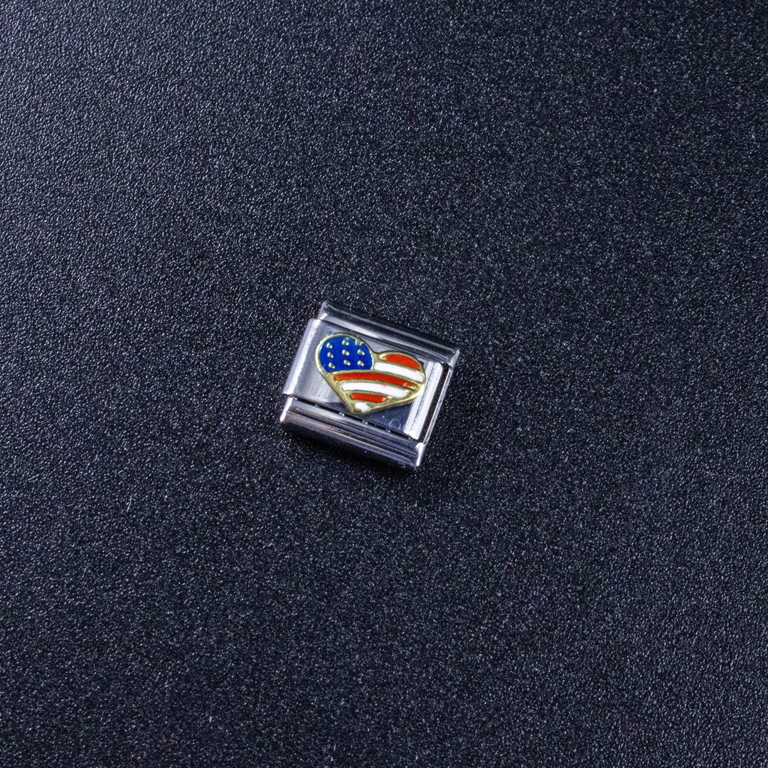 Natalia - Italian Charms - USA Heart Flag, 9mm Enamel Bracelet Links