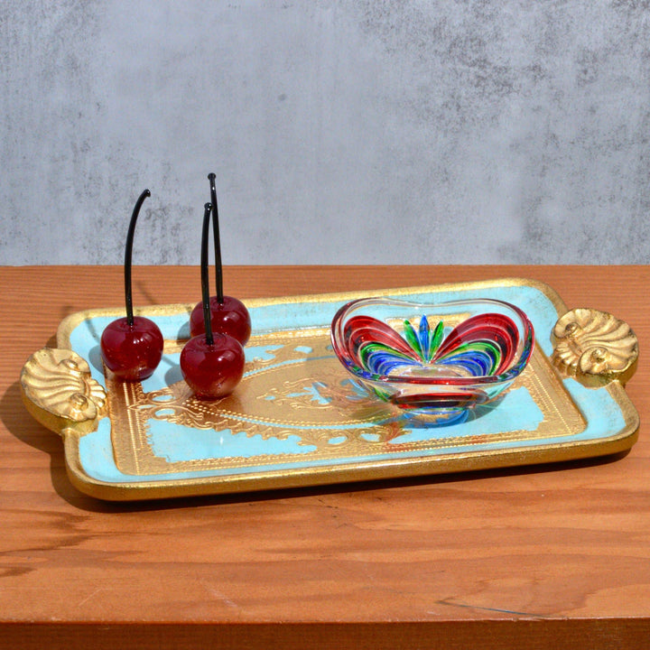 Via Graceffo - Florentine Carved Wood Rectangle Mini Tray with handles